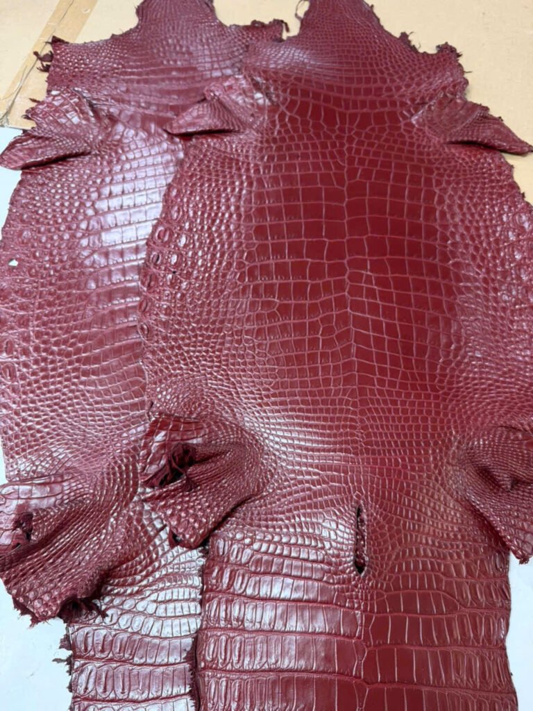 Premium Finished Crocodile Leather – Burgundy Red